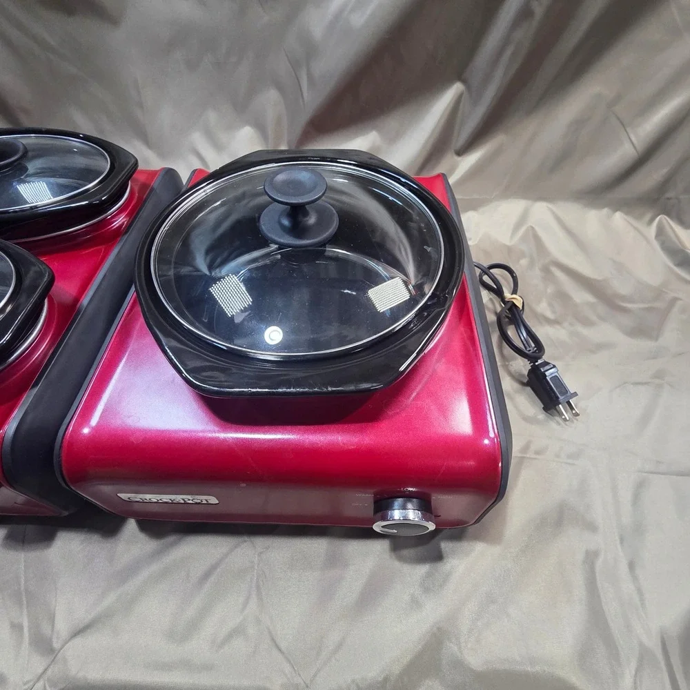 Crock-Pot Hook Up Connectable Entertaining System Red 3 Pot Set Double Single
